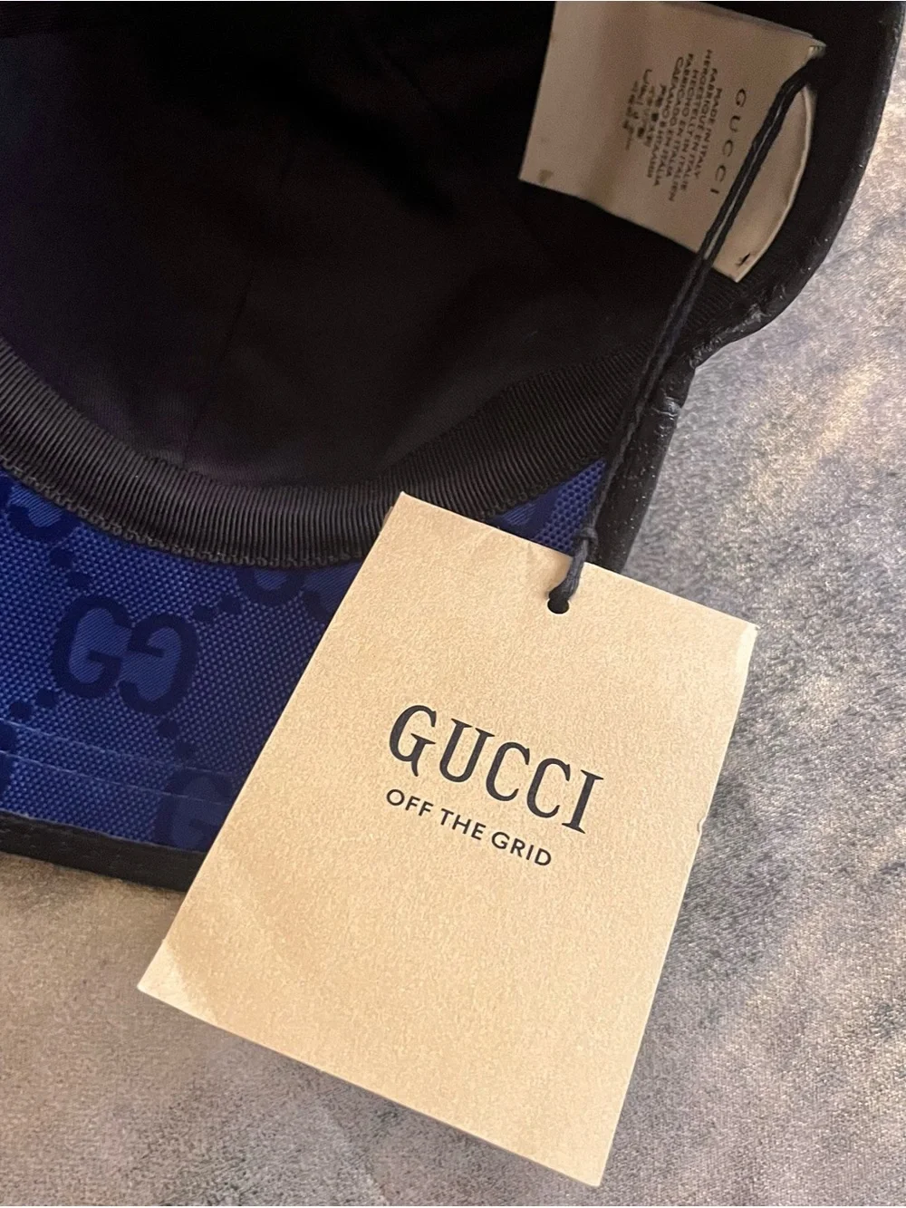 Gucci Blue GG Logo Cap with Black Leather Patch